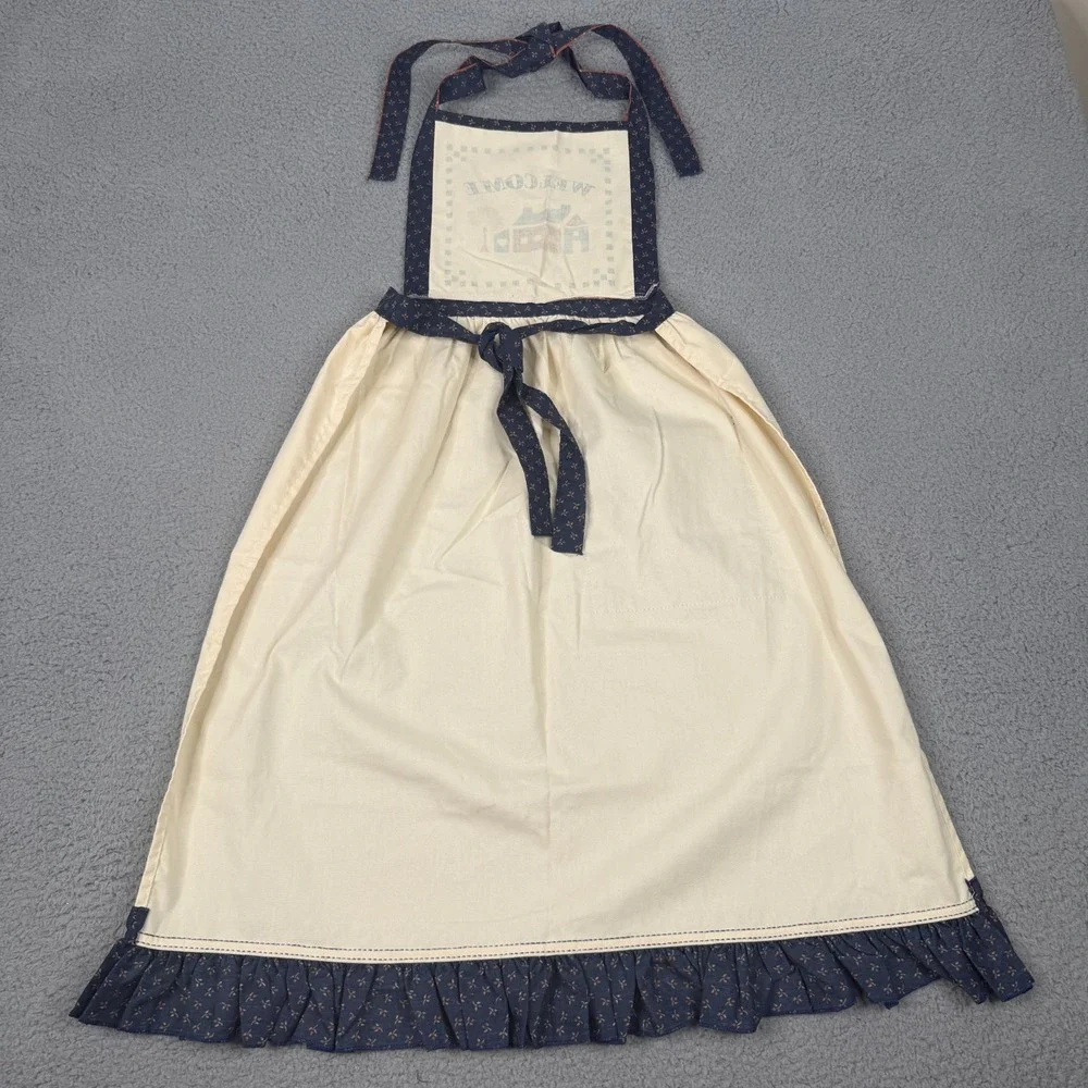VTG Handmade Full Bib Apron Welcome House Primitive Country Cottagecore Prairie